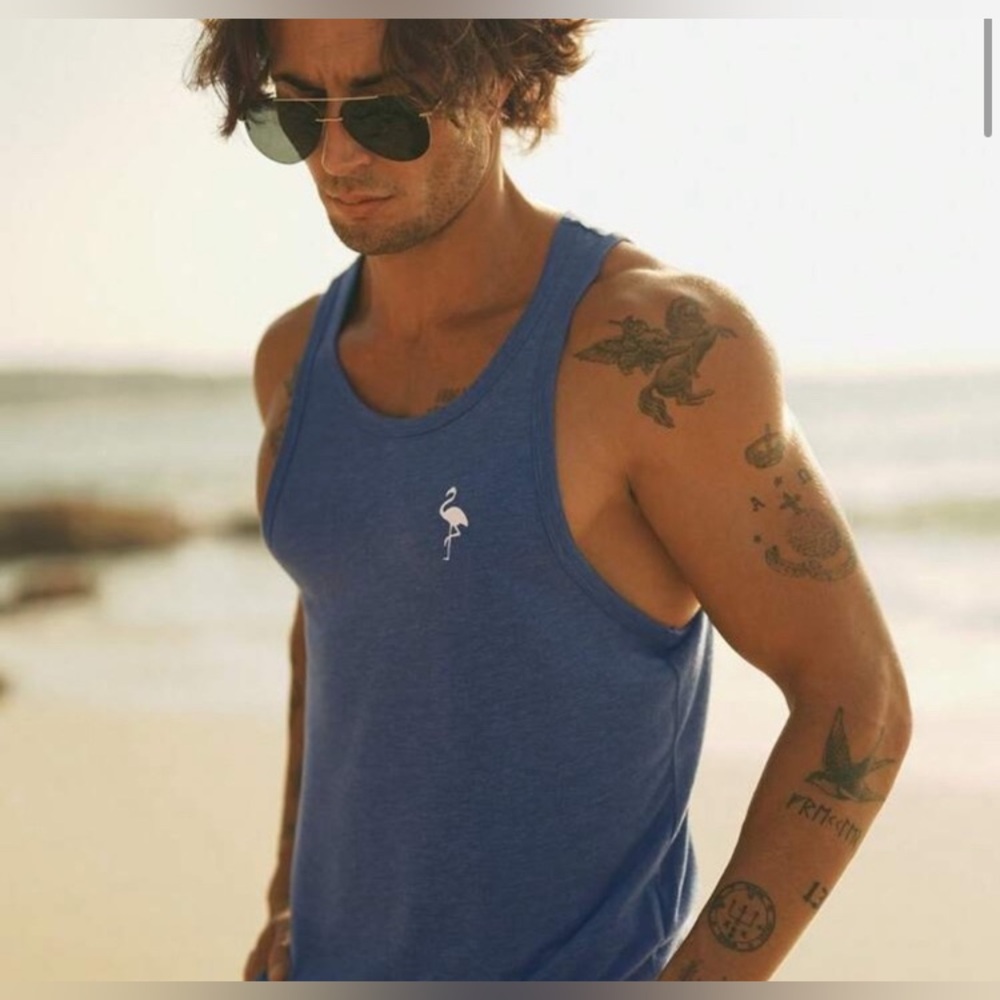 MANFINITY Blue Tank Top with White Flamingo, Size XXL, Men’s